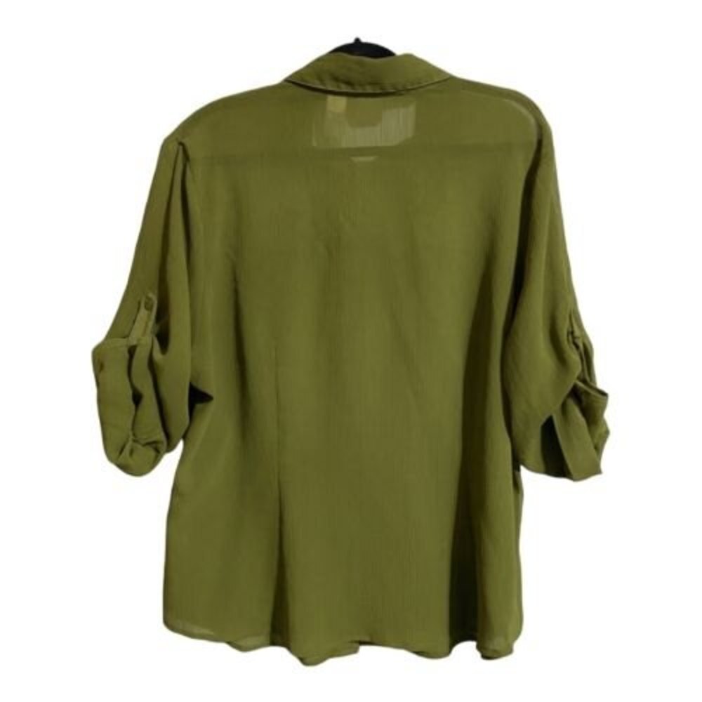 Emma James Women's Shirt Button-Front Crepe Sheer Collared Green Size 20W Plus - Picture 3 of 3
